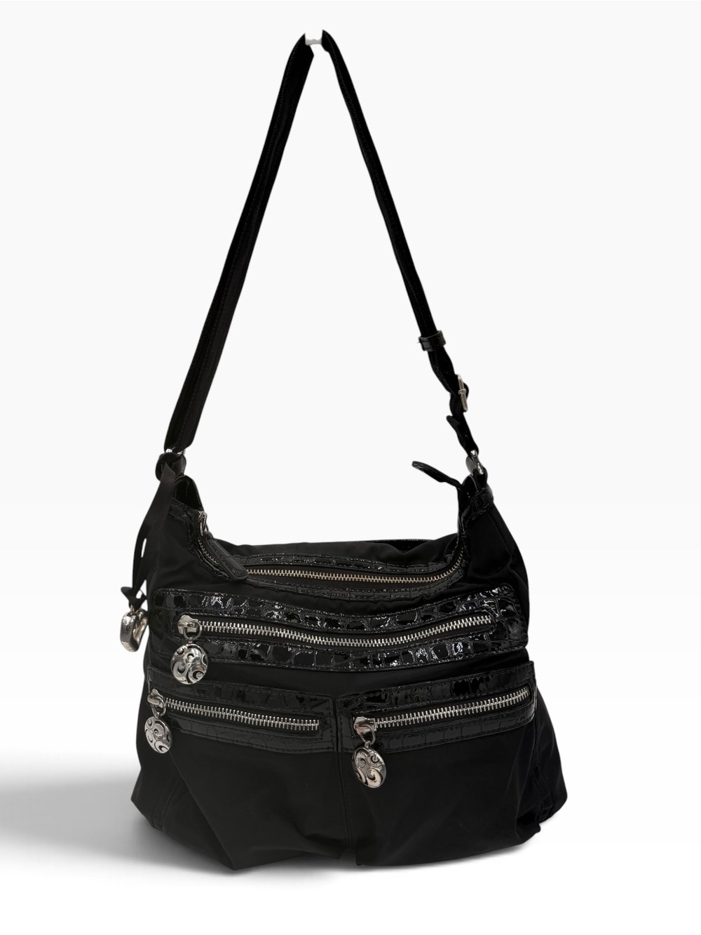 Brighton Go-Go Black Nylon & Patent Croc Shoulder Crossbody Bag